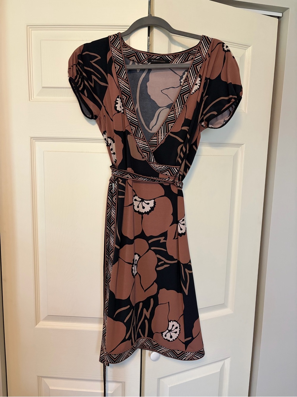 BCBG Maxazaria Floral Wrap Dress in Brown and Black